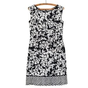 Ann Taylor Floral Polkadot Black Pencil Dress 4P
